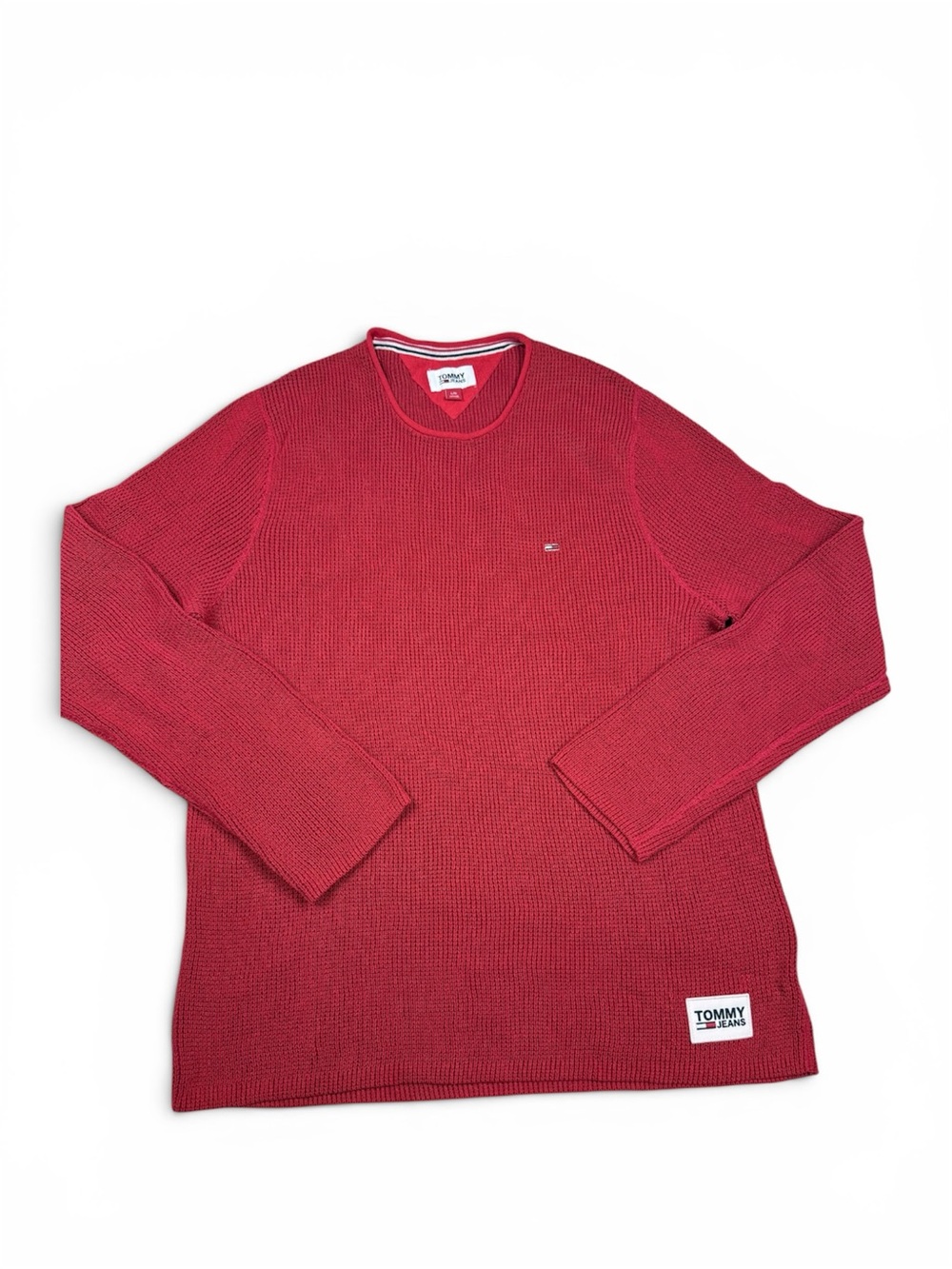 Vintage Tommy Jeans Red Cotton Waffle Knit Sweater